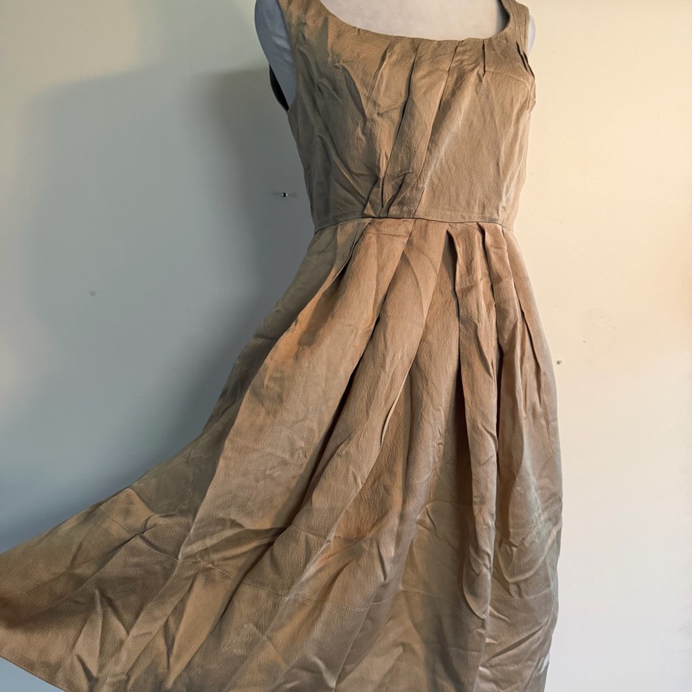 Banana Republic Tan Sleeveless Pleated Silk Mini Dress Minimalistic